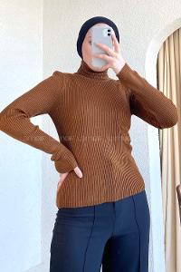 Modalamelif Balıkçı Yaka Fitilli Kazak Acıkahve