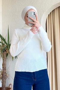 Modalamelif Balıkçı Yaka Fitilli Kazak Ekru