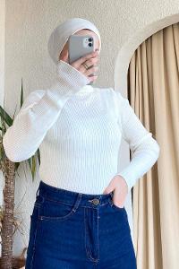 Modalamelif Balıkçı Yaka Fitilli Kazak Ekru