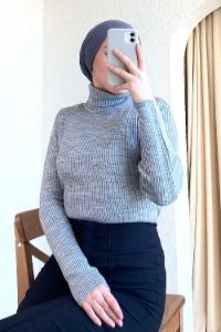 Modalamelif Balıkçı Yaka Fitilli Kazak Gri