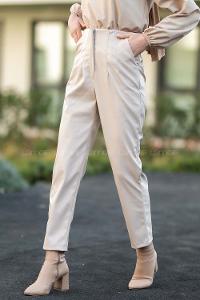 Modalamelif Deri Pensli Pantolon Krem