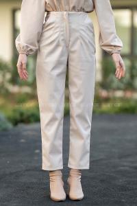 Modalamelif Deri Pensli Pantolon Krem