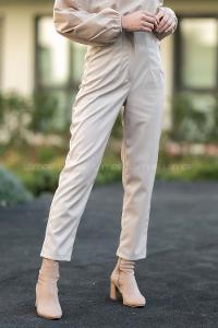 Modalamelif Deri Pensli Pantolon Krem