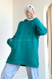 Modalamelif  Kanguru Cepli  Sweatshirt Zümrüt