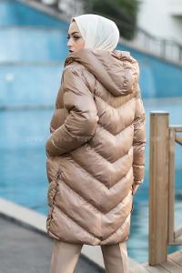 Modalamelif Kapşonlu Şişme Mont Kum Beji