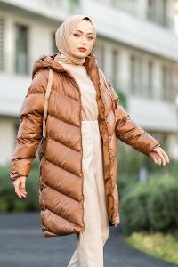 Modalamelif Kapşonlu Şişme Mont Taba