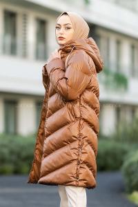 Modalamelif Kapşonlu Şişme Mont Taba