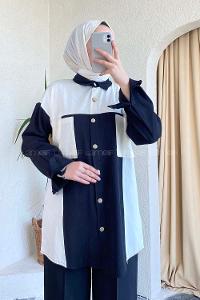 Modalamelif Önü Metal Boydan Düğmeli Garnili Gömlek Siyah