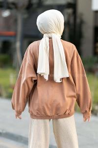 Modalamelif Yarım Balıkçı Yaka Yazı Baskılı Oversize Sweat Camel