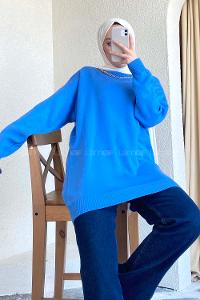 Modalamelif Zincir Kolyeli Triko Tunik Mavi