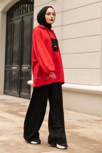 Modalamelif Bear İşlemeli Salaş Kapüşonlu Takım Kırmızı