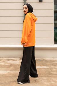 f Bear İşlemeli Salaş Kapüşonlu Takım Turuncu