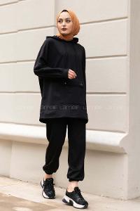 Modalamelif Cep Çıtçıtlı Kapüşonlu Takım Siyah