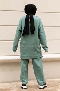 Modalamelif Yarım Fermuarlı Deri Garnili İkili Takım Çağla Yeşili