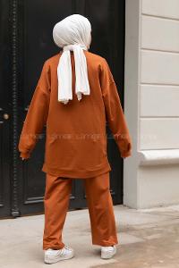 Modalamelif Yarım Fermuarlı Deri Garnili İkili Takım Taba