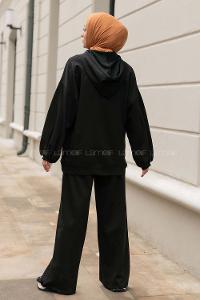 Modalamelif Bear İşlemeli Salaş Kapüşonlu Takım Siyah