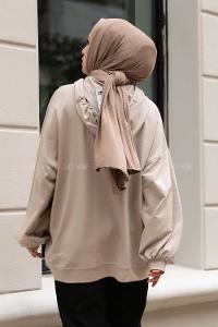 Modalamelif Kapüşonlu Salaş Çift Cepli Sweat Bej
