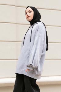 Modalamelif Kapüşonlu Salaş Çift Cepli Sweat Gri