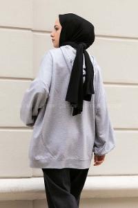 Modalamelif Kapüşonlu Salaş Çift Cepli Sweat Gri