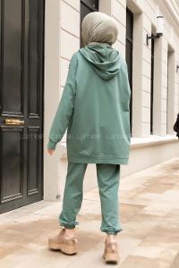 Modalamelif Pis Dikişli Kapüşonlu İkili Takım Çağla Yeşili