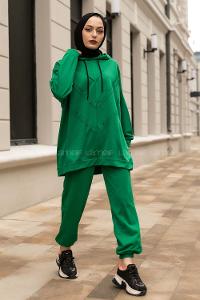 Modalamelif Pis Dikişli Kapüşonlu İkili Takım Yeşil