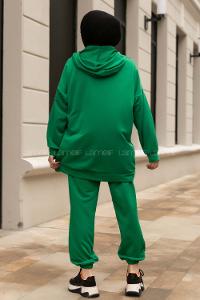 Modalamelif Pis Dikişli Kapüşonlu İkili Takım Yeşil