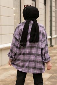 Modalamelif Çift Kapak Cepli Ekoseli Gömlek Mor