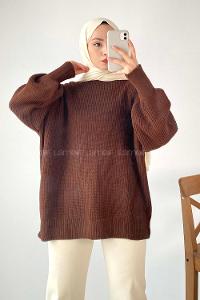 Modalamelif Balon Kol Düz Basic Kazak Acı Kahve