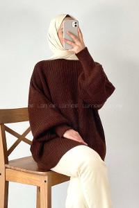 Modalamelif Balon Kol Düz Basic Kazak Acı Kahve