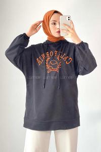 Modalamelif California Nakışlı Kapüşonlu Sweat Siyah