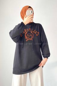 Modalamelif California Nakışlı Kapüşonlu Sweat Siyah