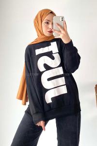 Modalamelif Just Yazı Baskılı Sweat Siyah