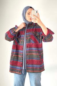 Modalamelif Oduncu Etnik Desen Kırmızı-Mavi