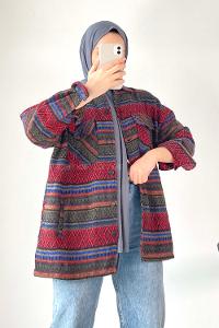 Modalamelif Oduncu Etnik Desen Kırmızı-Mavi