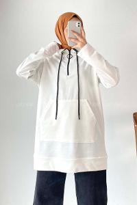 Modalamelif Sırt Smile Baskılı Fermuarlı Sweat Beyaz