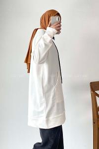 Modalamelif Sırt Smile Baskılı Fermuarlı Sweat Beyaz