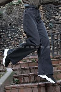 Lamelif Bol Paça  Dökümlü Jeans  Füme