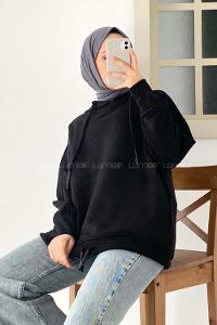 Black Hood Neck Long Arm Unprinted Sweatshirt
