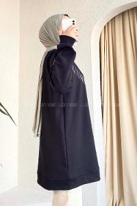 Black Hood Neck Long Arm Printed Sweatshirt