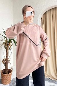 Modalamelif Bisiklet Yaka Püsküllü Kapitone Sweat Sütlükahve