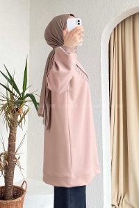 Modalamelif Bisiklet Yaka Püsküllü Kapitone Sweat Sütlükahve