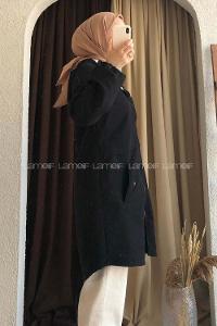 Modalamelif Ön Fermuarlı Kap Siyah