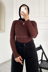 Lamelif Bisiklet Yaka Kaşkorse Body Acı kahve