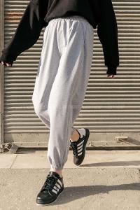 Gray Elastic Trousers Elastic Waist Regular Cut Bottom Tracksuit