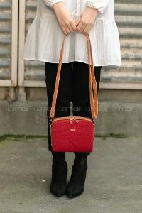 Lamelif  iki Gözlü El Omuz Valentia Çapraz Çanta Kırmızı