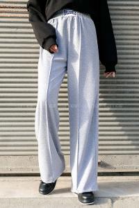 Gray Elastic Trousers Elastic Waist Regular Cut Bottom Tracksuit