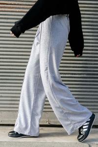 Gray Elastic Trousers Elastic Waist Regular Cut Bottom Tracksuit