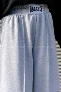 Gray Elastic Trousers Elastic Waist Regular Cut Bottom Tracksuit