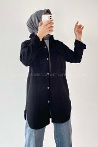 Modalamelif Kapak Cepli Oversize Gömlek Siyah