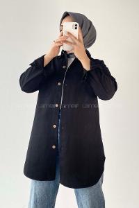 Modalamelif Kapak Cepli Oversize Gömlek Siyah